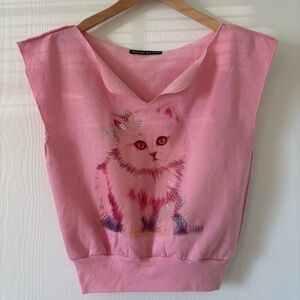 Michael and Hushi sweater blouse with rhinestone detailing adorable kitty